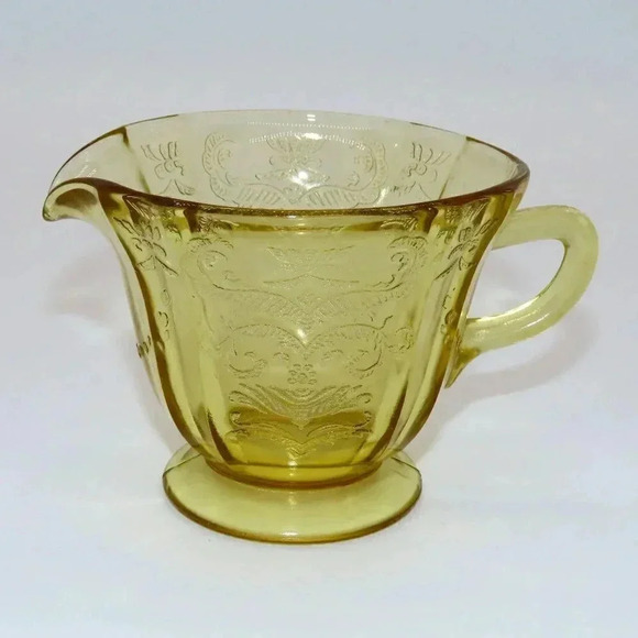 Federal Amber Yellow Depression Glass Madrid Cream And Sugar Set Vintage - Picture 4 of 7